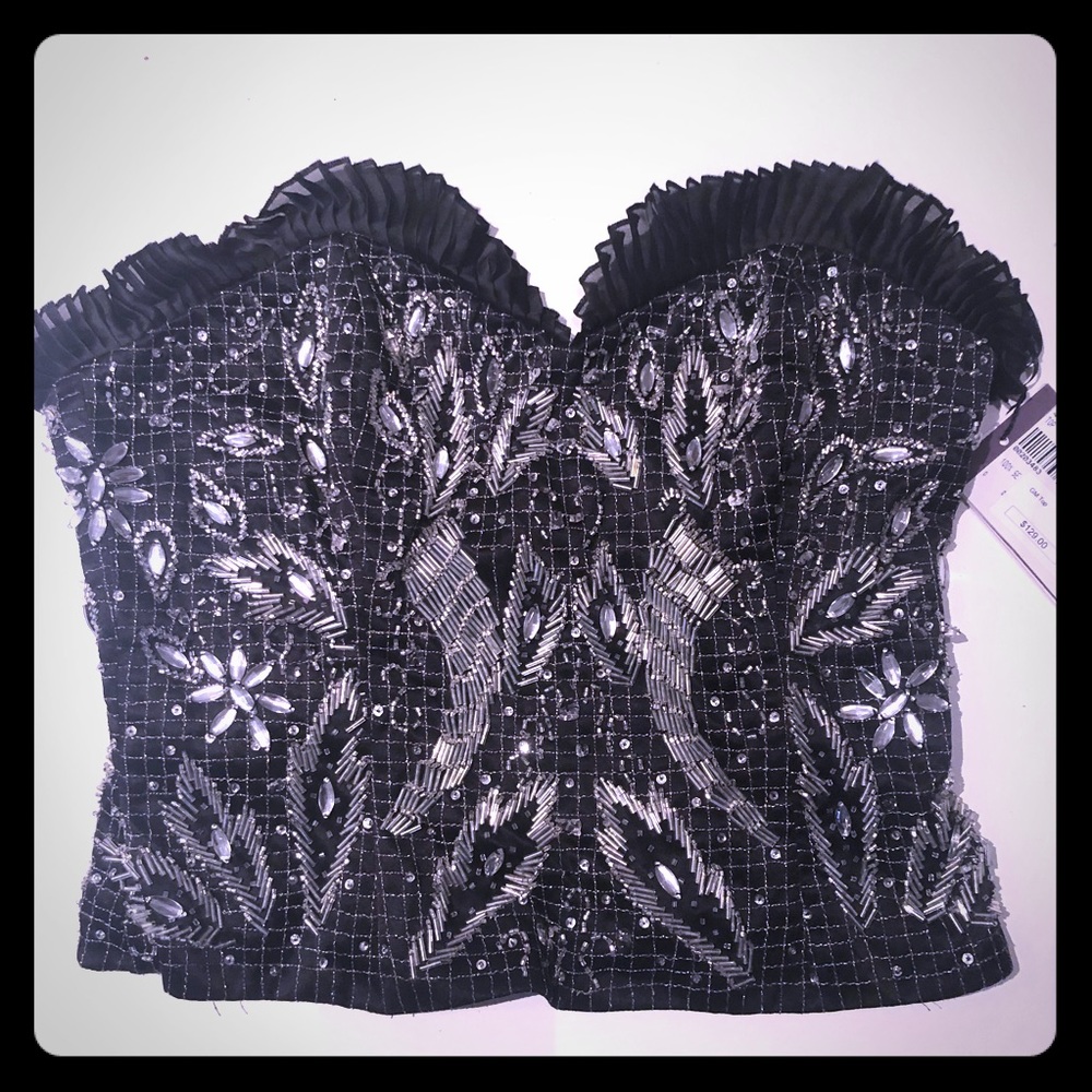 SEQUINS!! Black zip bustier w/sweetheart neckline